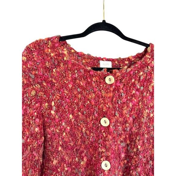 Alps Cardigan Sweater Womens Size Large Mohair Alpaca Blend Button Chunky Marled - Picture 2 of 6
